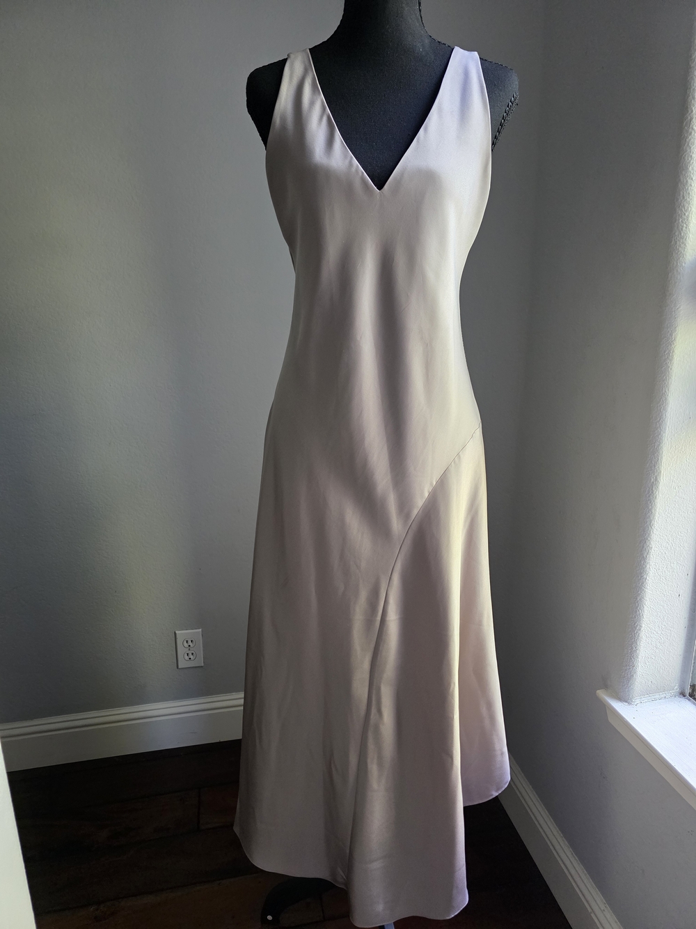 ALLSAINTS Arta V-Neck Asymmetric Hem Satin Midi Dress - Size Medium - Picture 1 of 8